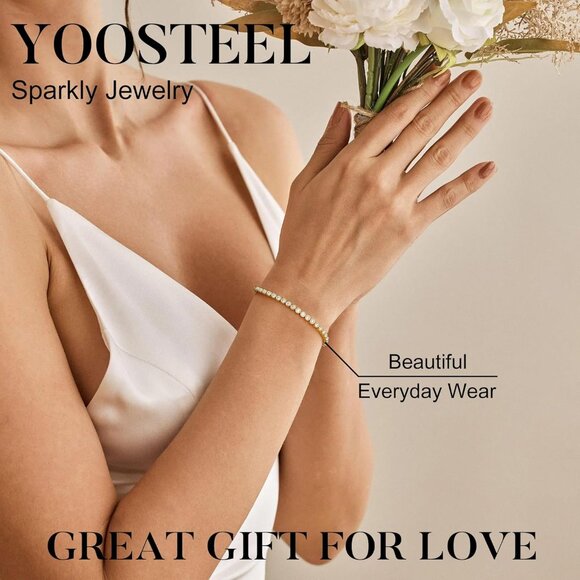 14K Gold White Gold-Plated Tennis Bracelets for Women 6.5/7/7.5 Inch - Picture 7 of 7